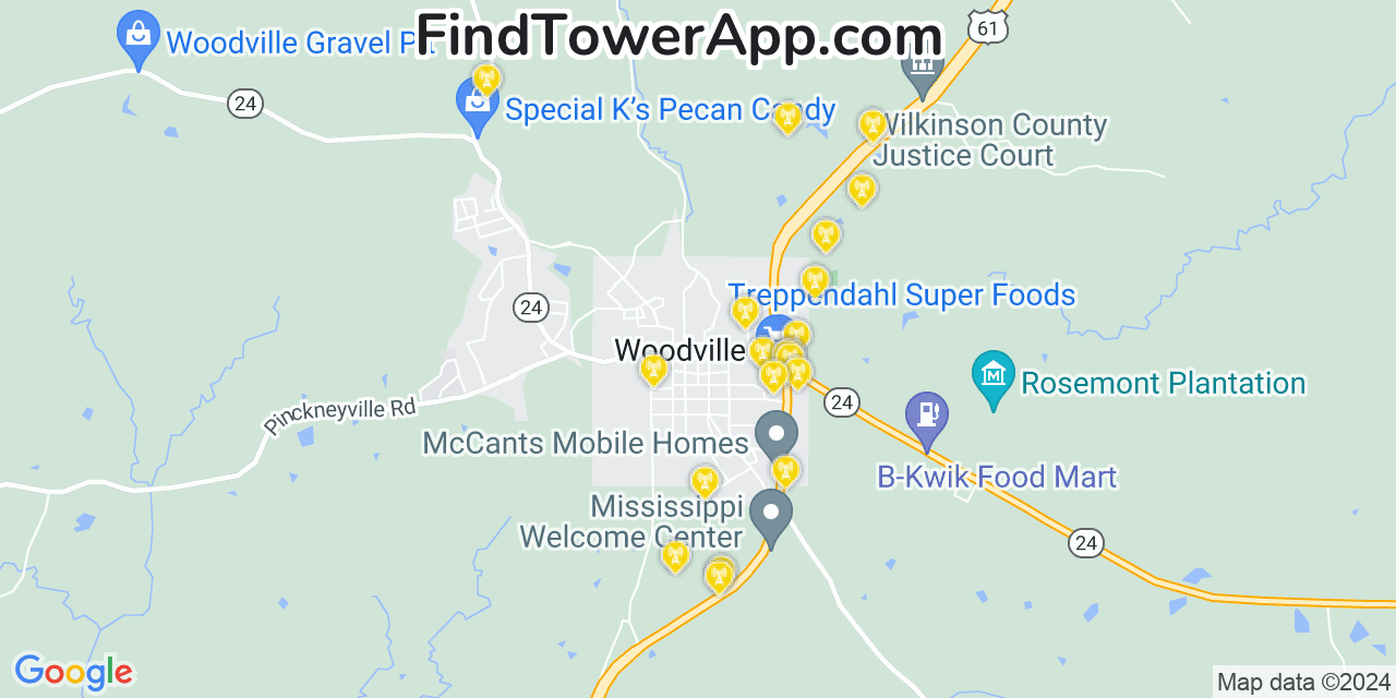 AT&T 4G/5G cell tower coverage map Woodville, Mississippi
