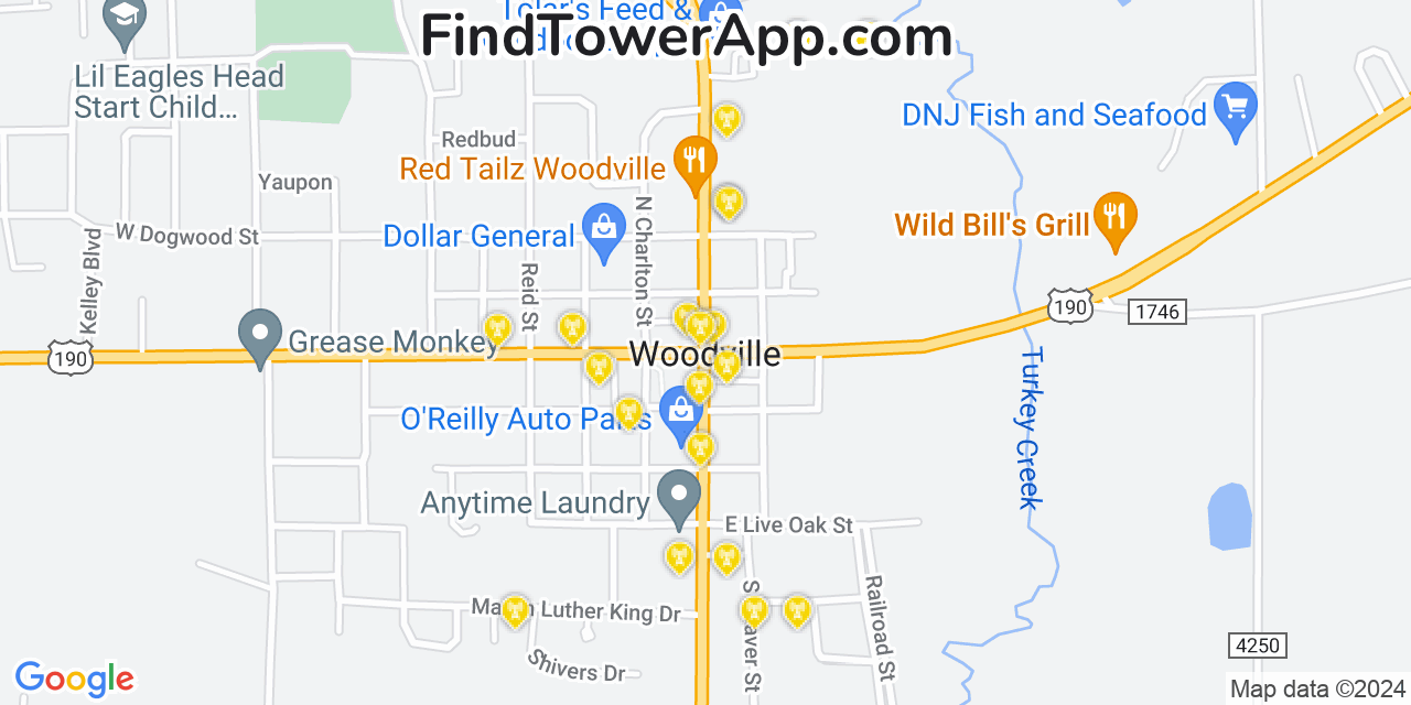 Verizon 4G/5G cell tower coverage map Woodville, Texas