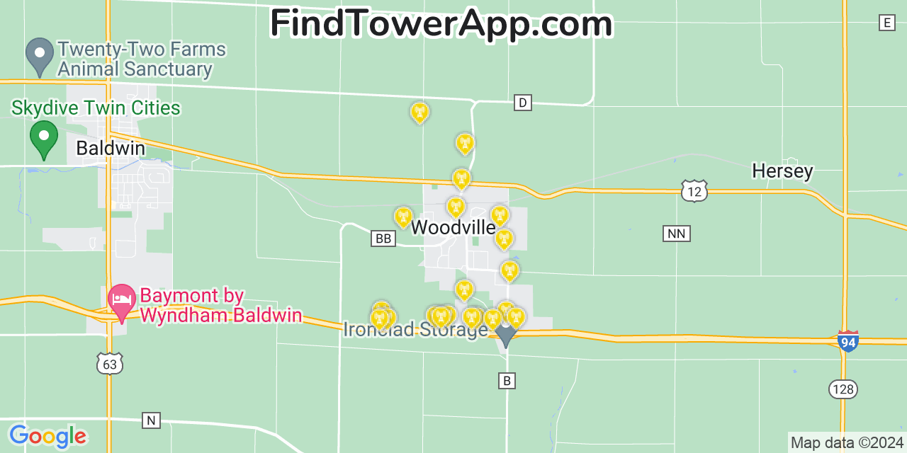 AT&T 4G/5G cell tower coverage map Woodville, Wisconsin