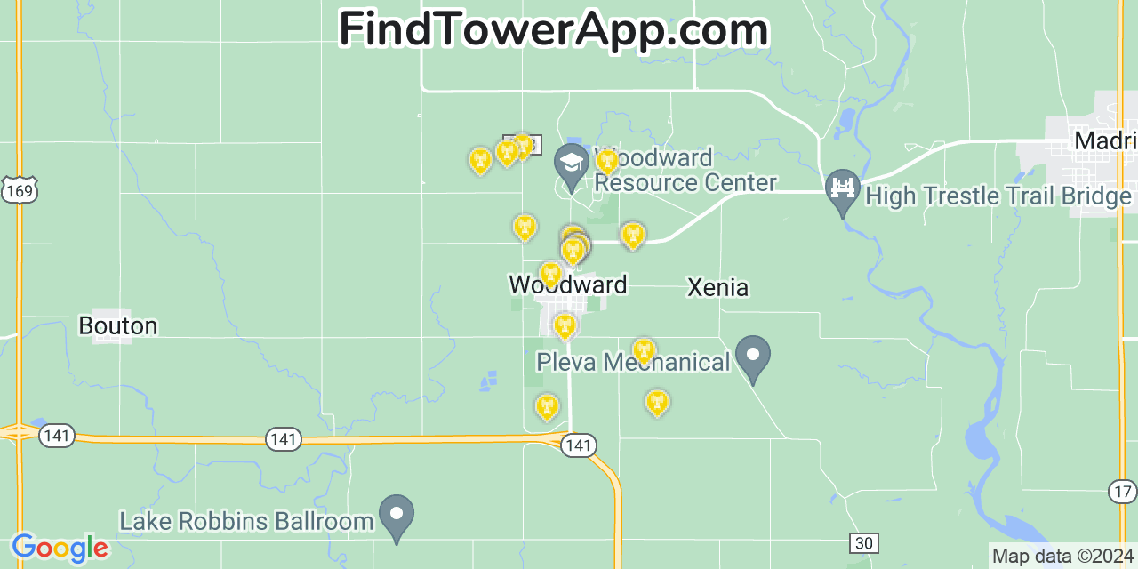 AT&T 4G/5G cell tower coverage map Woodward, Iowa