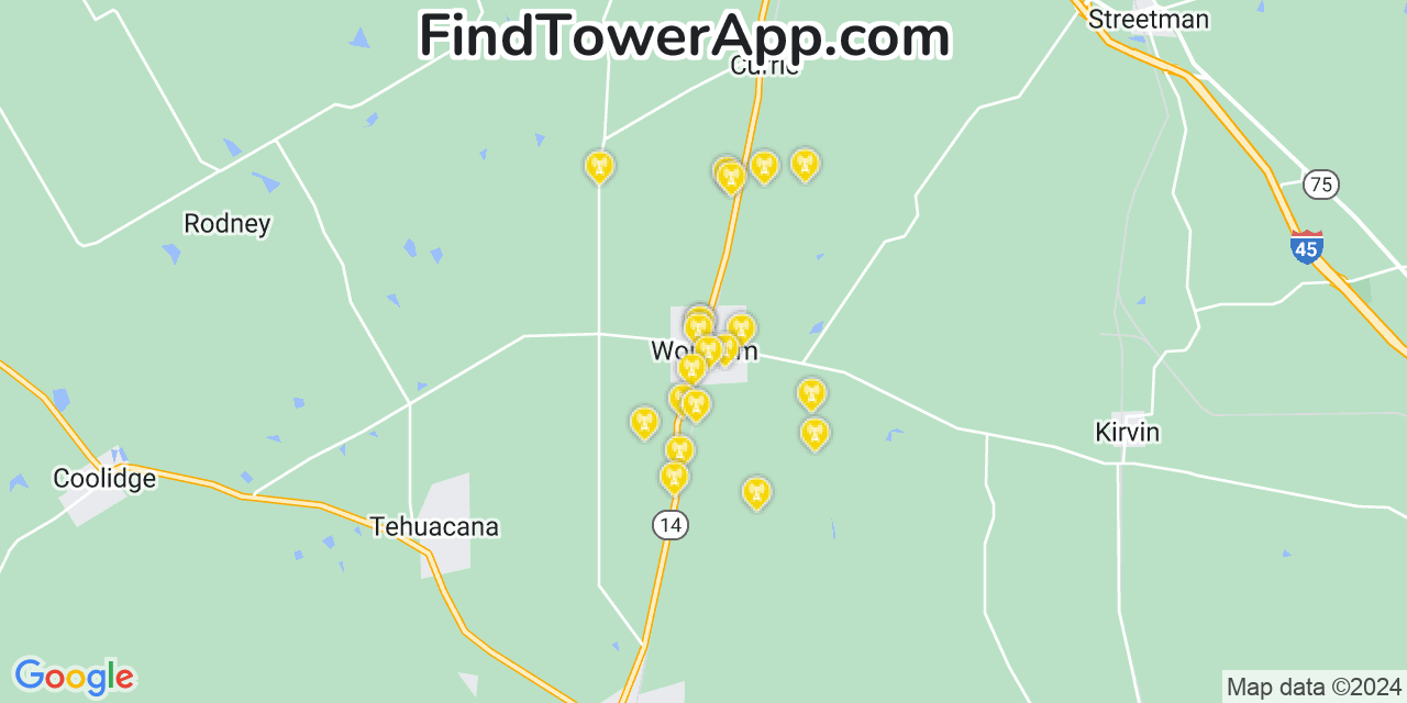 T-Mobile 4G/5G cell tower coverage map Wortham, Texas