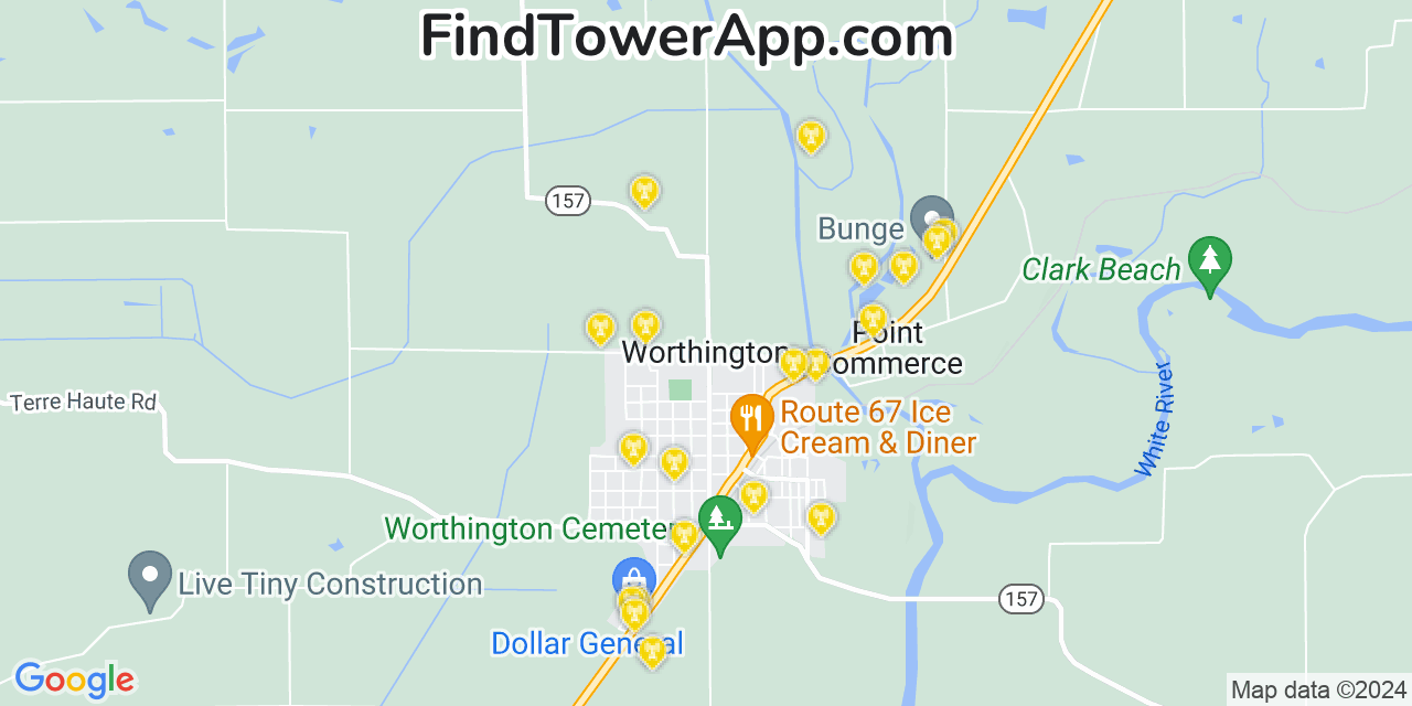 Verizon 4G/5G cell tower coverage map Worthington, Indiana