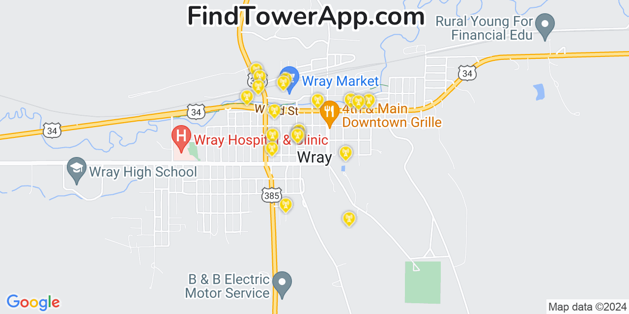 AT&T 4G/5G cell tower coverage map Wray, Colorado