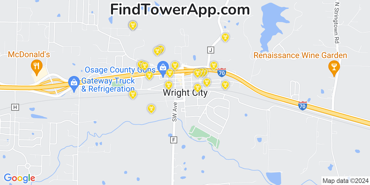 AT&T 4G/5G cell tower coverage map Wright City, Missouri