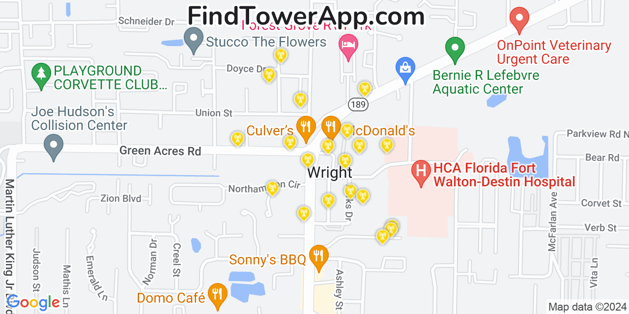 AT&T 4G/5G cell tower coverage map Wright, Florida