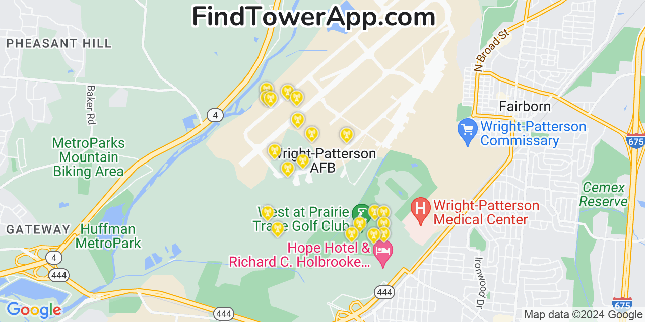 AT&T 4G/5G cell tower coverage map Wright Patterson AFB, Ohio