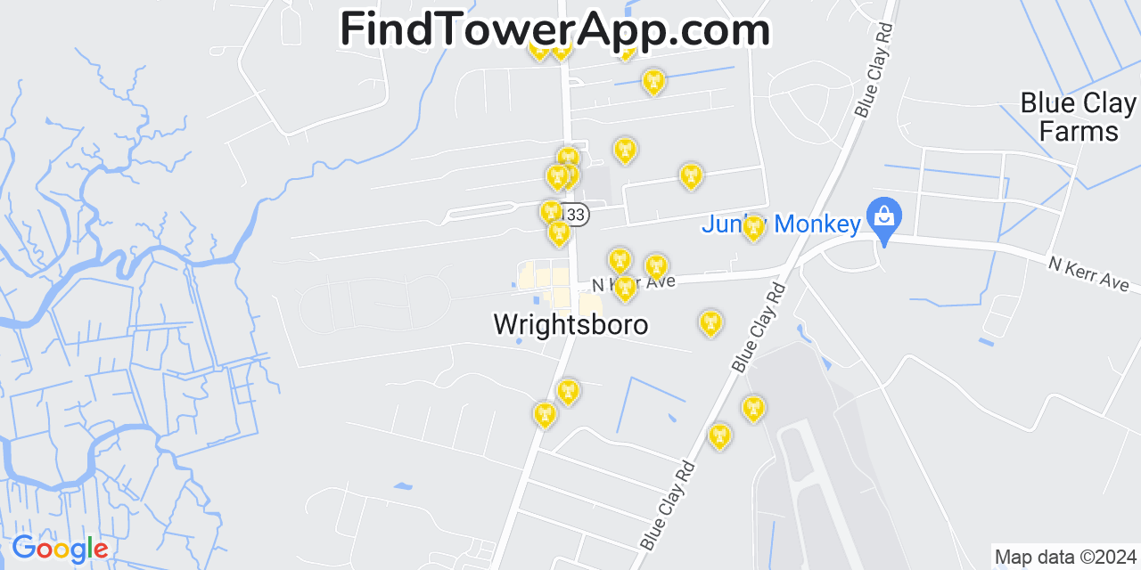 AT&T 4G/5G cell tower coverage map Wrightsboro, North Carolina