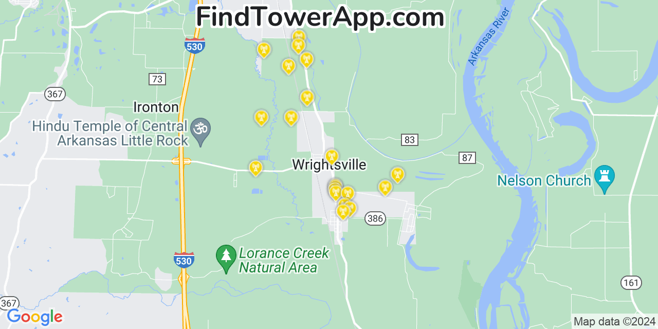 AT&T 4G/5G cell tower coverage map Wrightsville, Arkansas