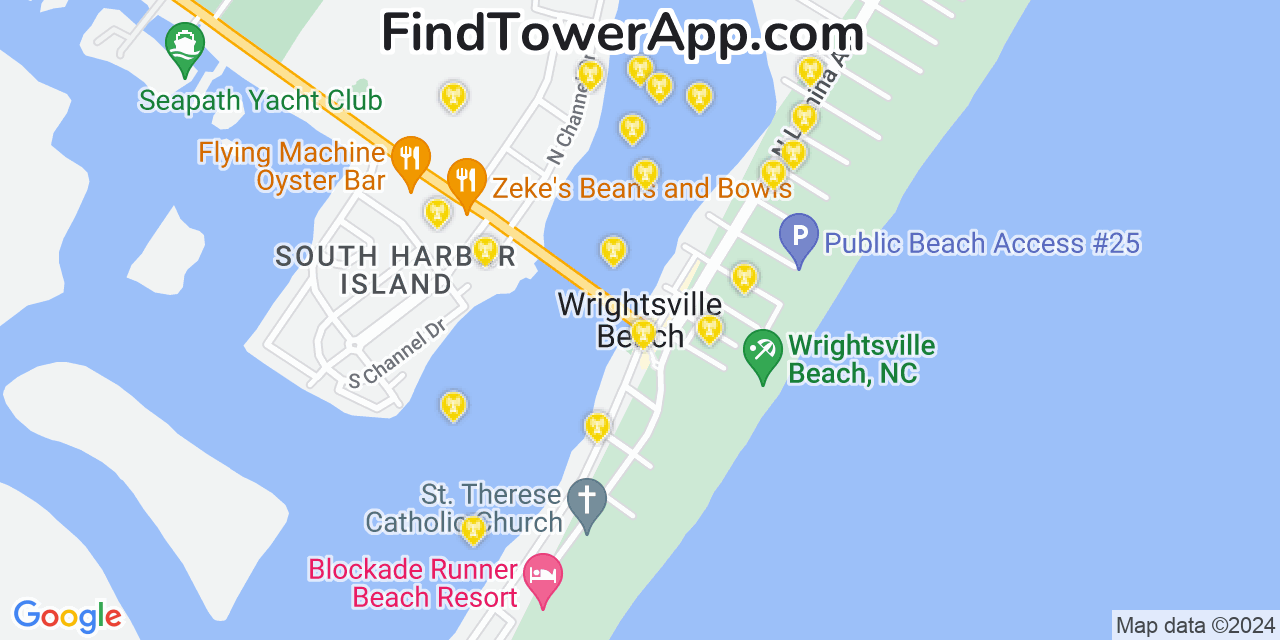 AT&T 4G/5G cell tower coverage map Wrightsville Beach, North Carolina