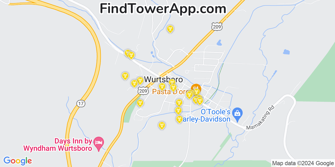 AT&T 4G/5G cell tower coverage map Wurtsboro, New York