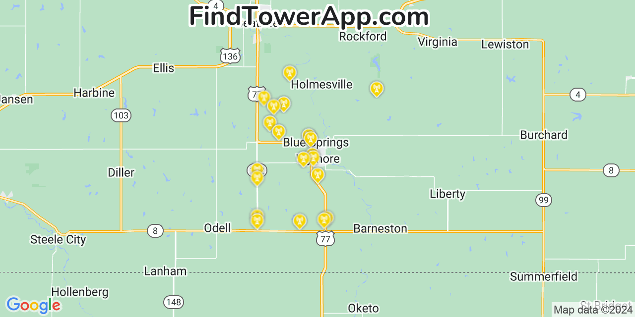 Verizon 4G/5G cell tower coverage map Wymore, Nebraska