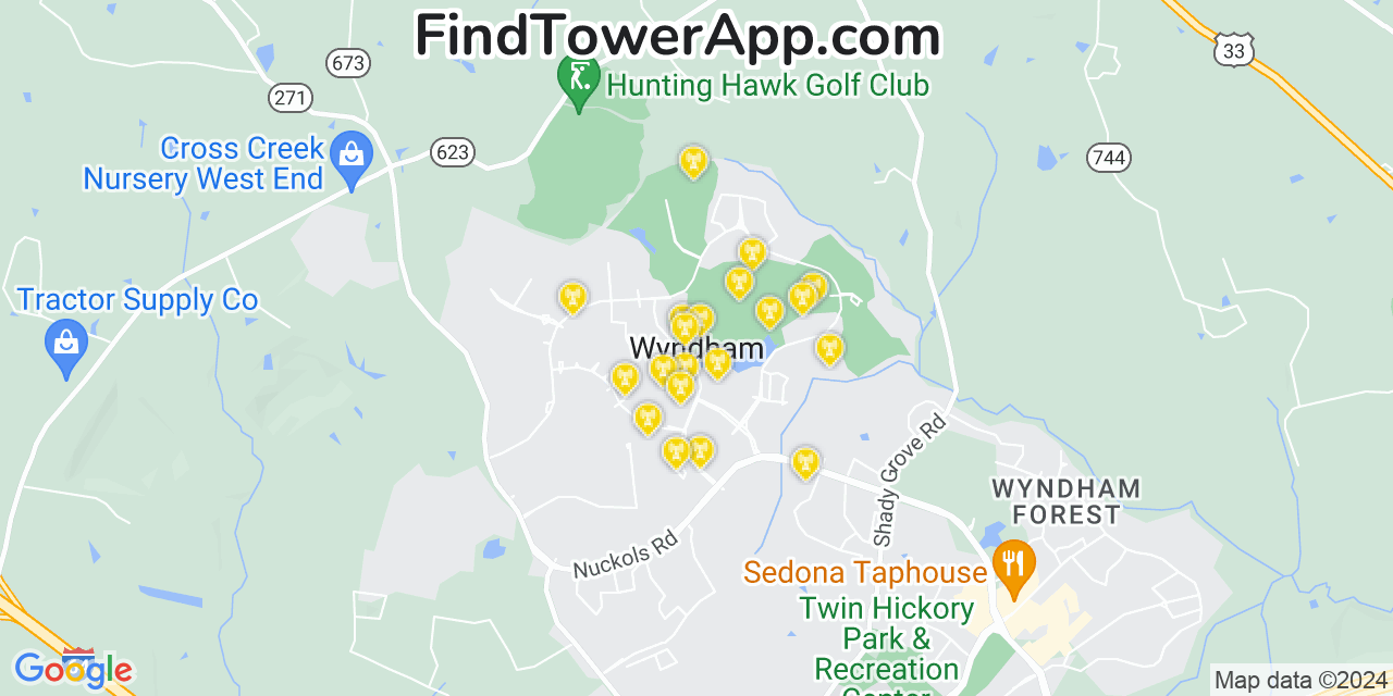 AT&T 4G/5G cell tower coverage map Wyndham, Virginia