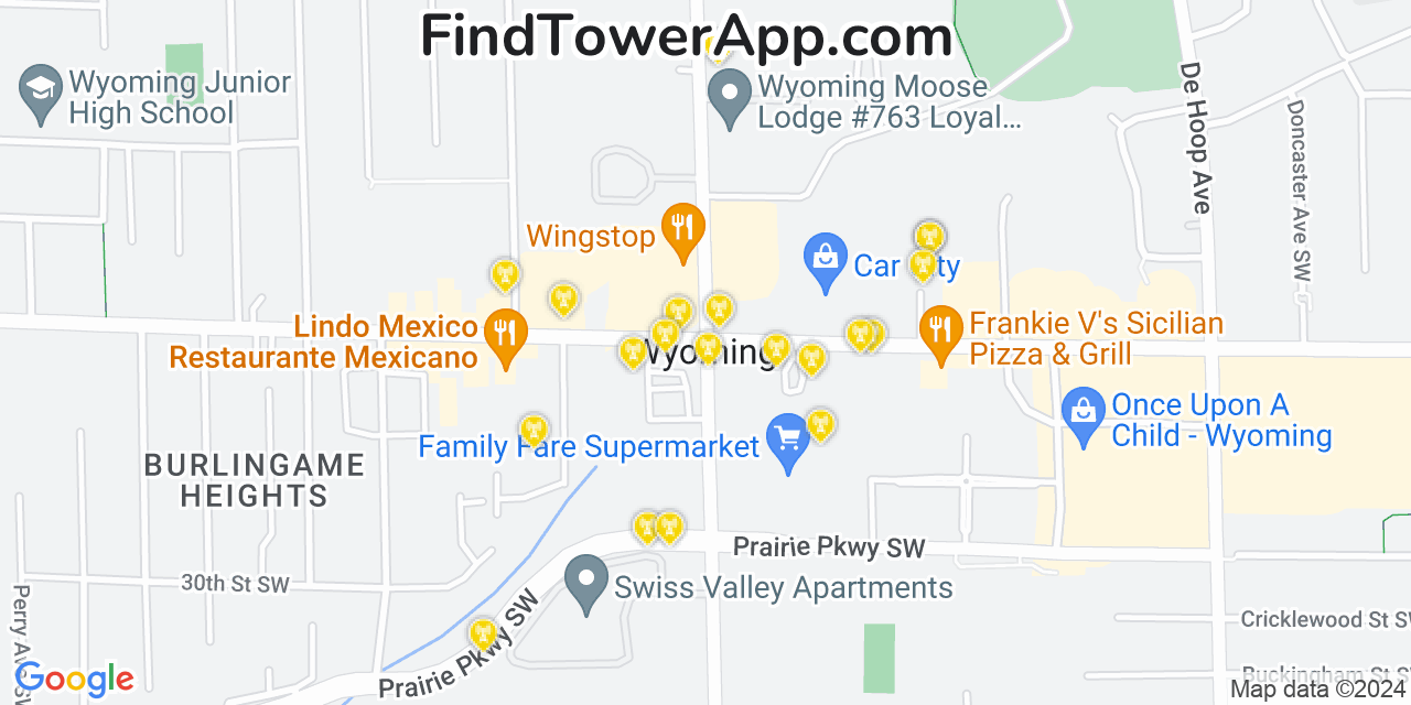 AT&T 4G/5G cell tower coverage map Wyoming, Michigan