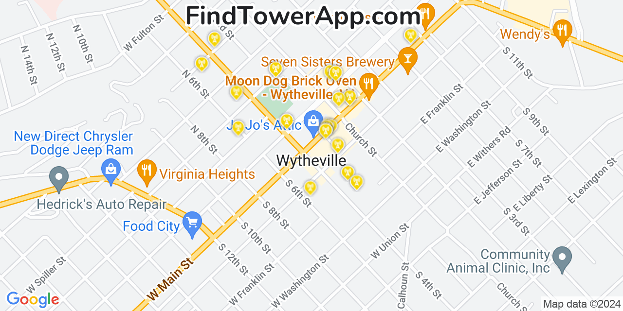 Verizon 4G/5G cell tower coverage map Wytheville, Virginia