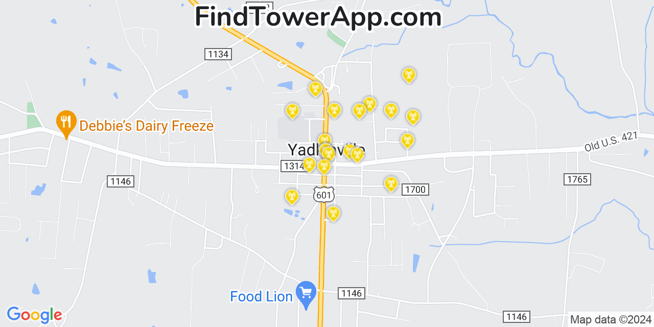 AT&T 4G/5G cell tower coverage map Yadkinville, North Carolina