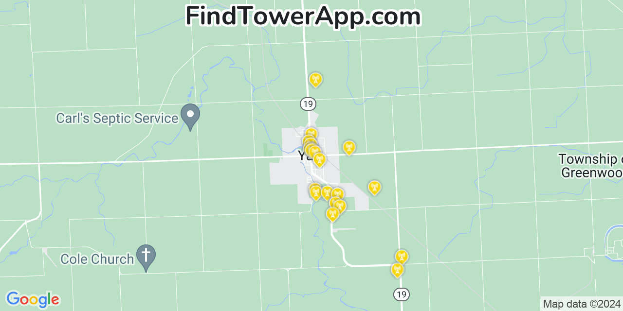 AT&T 4G/5G cell tower coverage map Yale, Michigan
