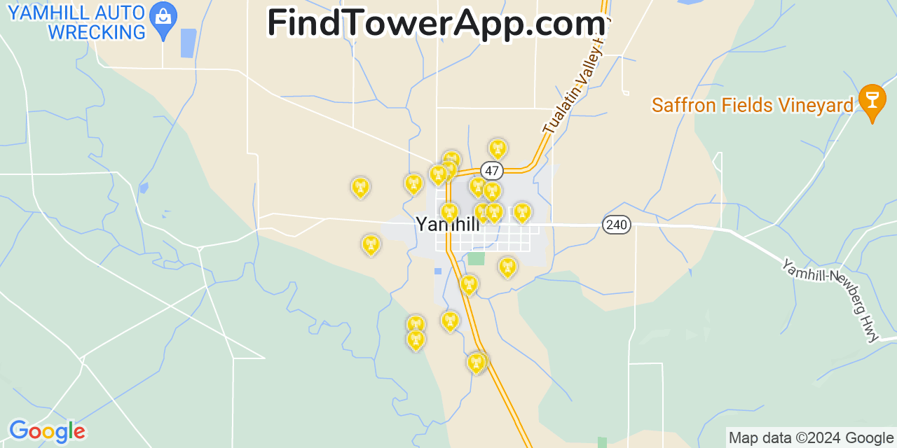 AT&T 4G/5G cell tower coverage map Yamhill, Oregon