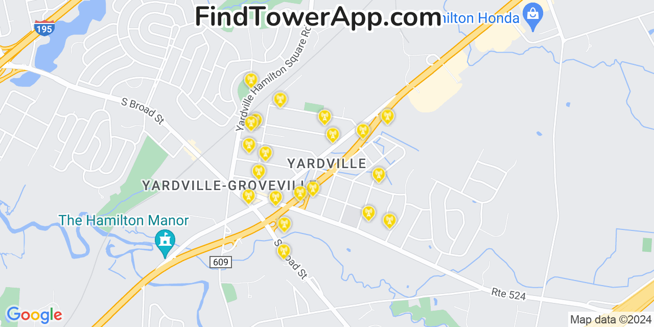 AT&T 4G/5G cell tower coverage map Yardville, New Jersey