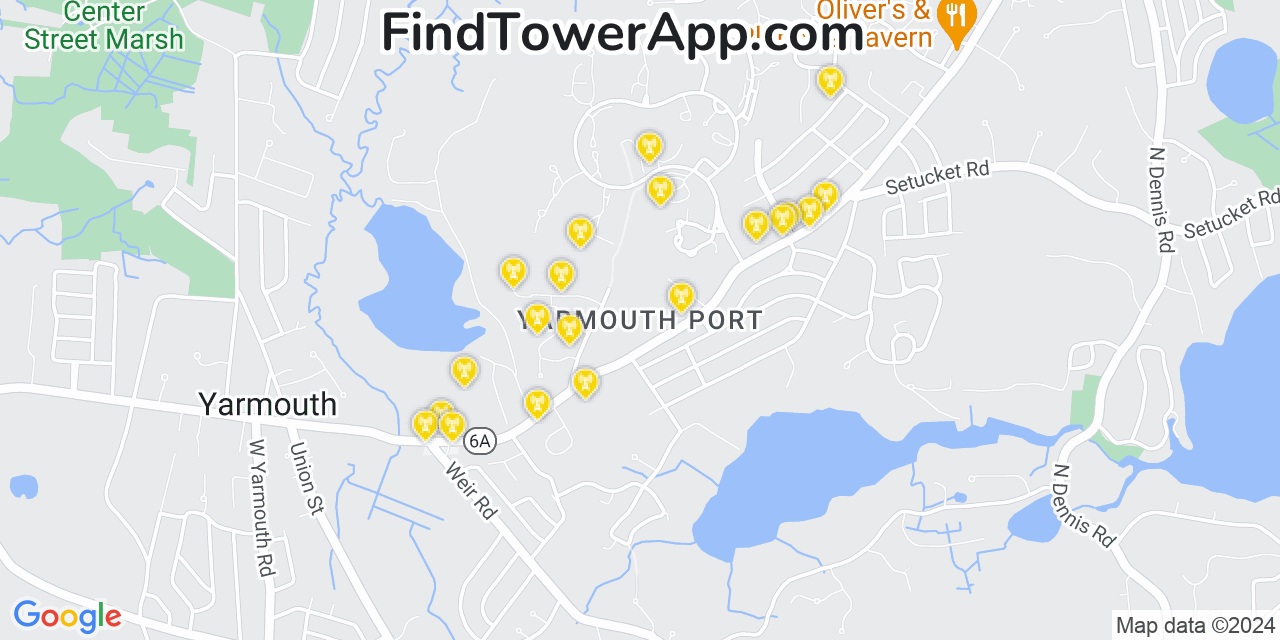AT&T 4G/5G cell tower coverage map Yarmouth Port, Massachusetts