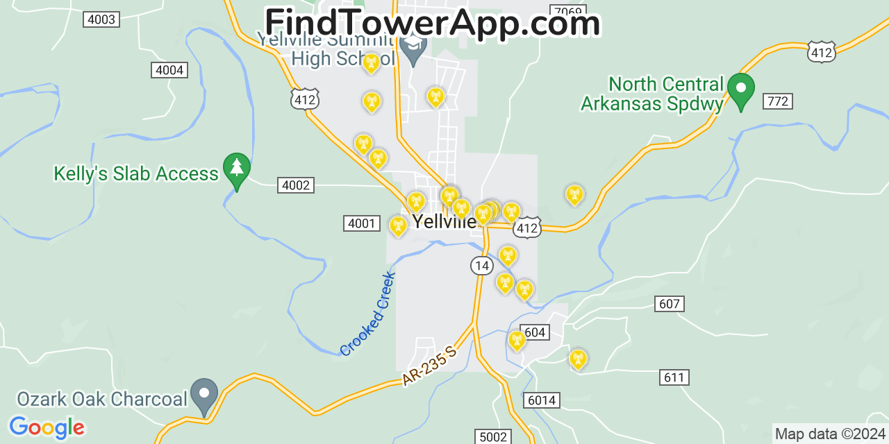 Verizon 4G/5G cell tower coverage map Yellville, Arkansas