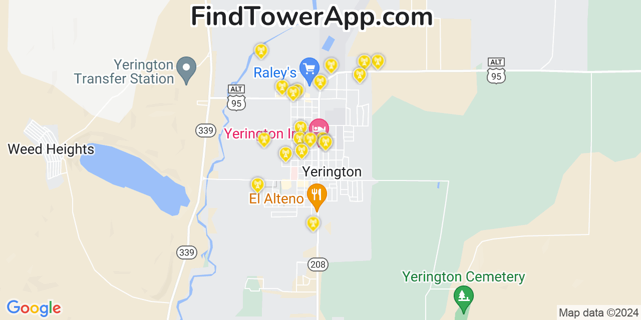 AT&T 4G/5G cell tower coverage map Yerington, Nevada