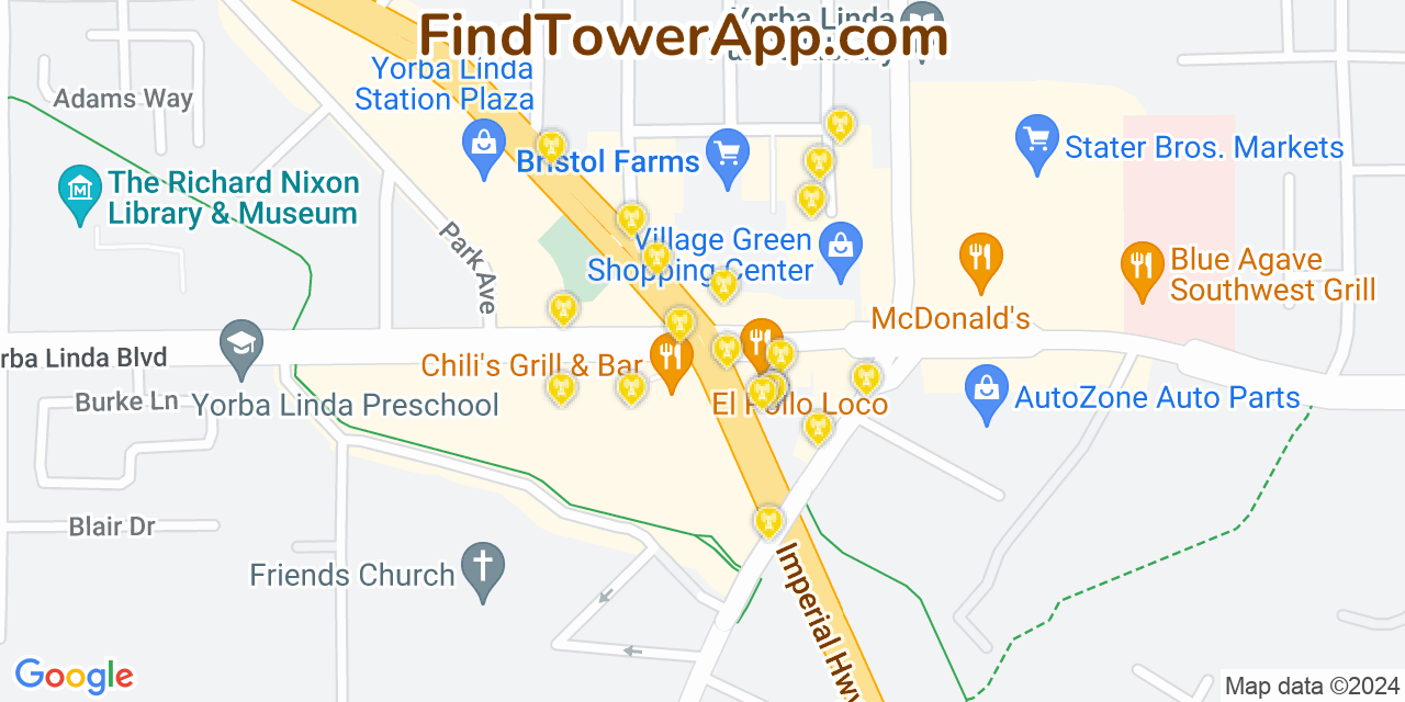 T-Mobile 4G/5G cell tower coverage map Yorba Linda, California
