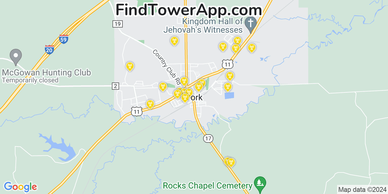 T-Mobile 4G/5G cell tower coverage map York, Alabama