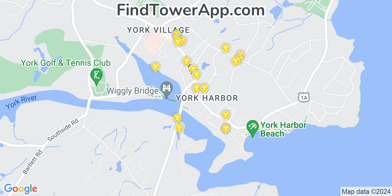 AT&T 4G/5G cell tower coverage map York Harbor, Maine