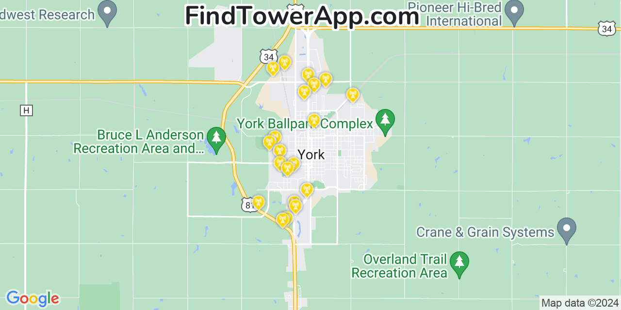 Verizon 4G/5G cell tower coverage map York, Nebraska