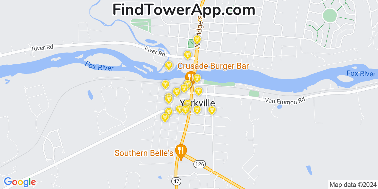 AT&T 4G/5G cell tower coverage map Yorkville, Illinois