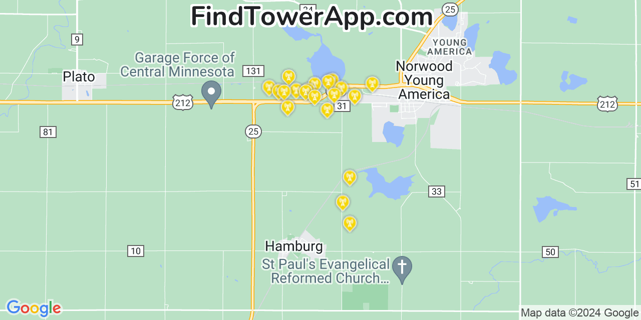 T-Mobile 4G/5G cell tower coverage map Young America (historical), Minnesota