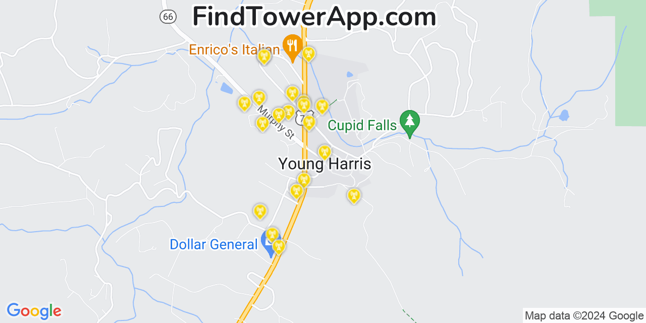 AT&T 4G/5G cell tower coverage map Young Harris, Georgia