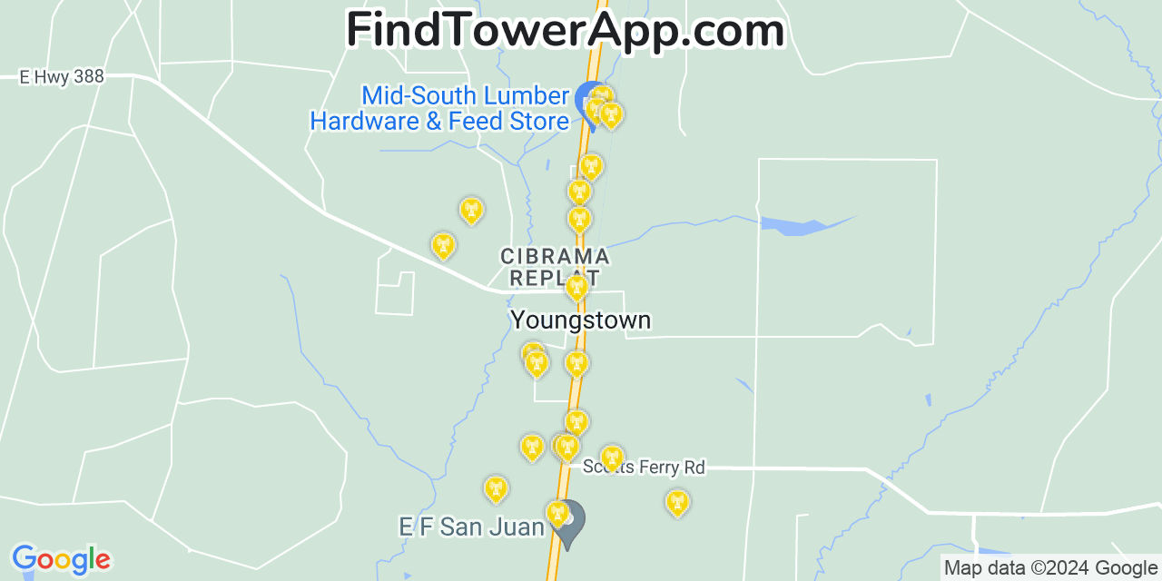 AT&T 4G/5G cell tower coverage map Youngstown, Florida