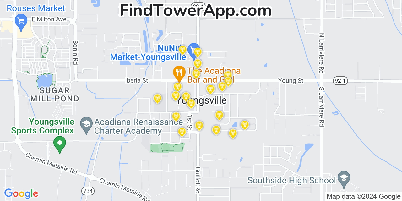 AT&T 4G/5G cell tower coverage map Youngsville, Louisiana