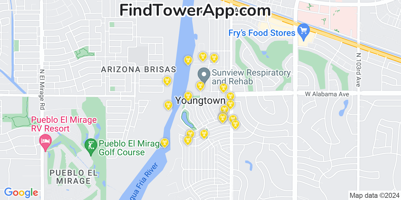 AT&T 4G/5G cell tower coverage map Youngtown, Arizona