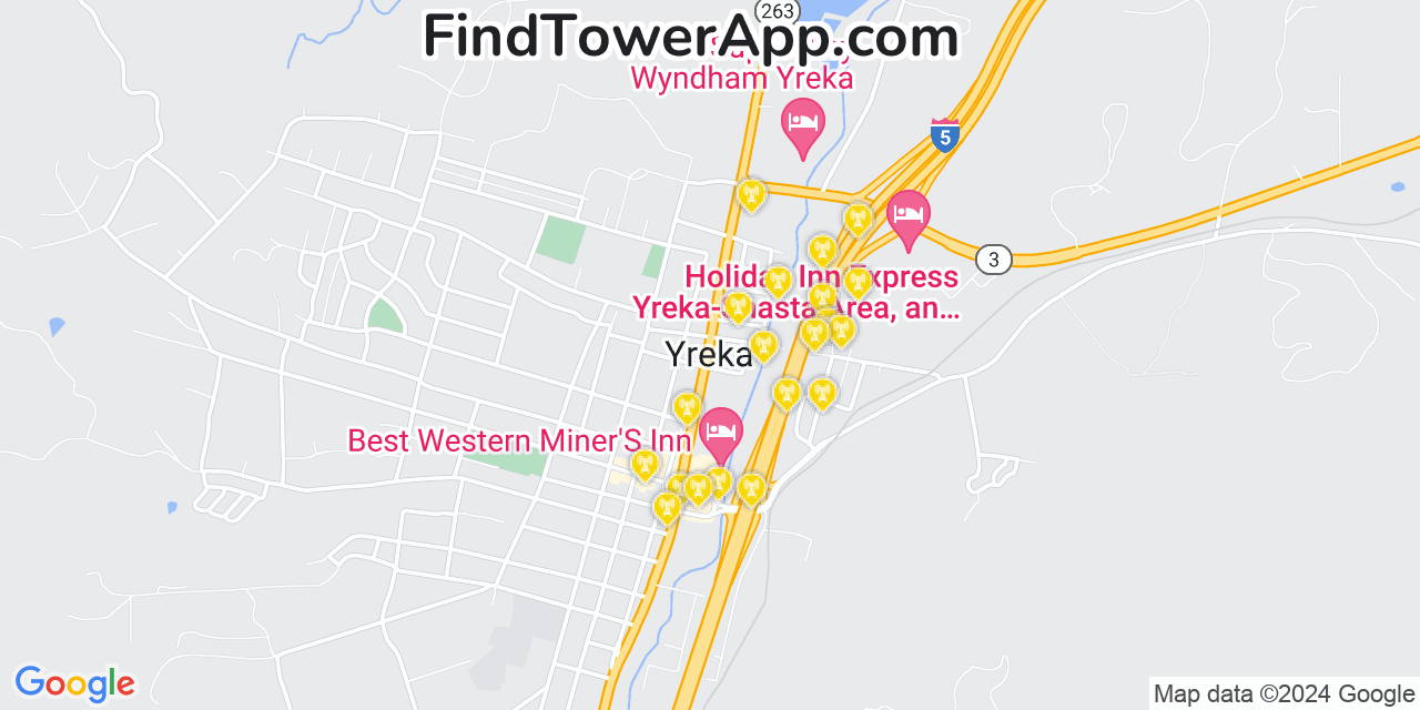 Verizon 4G/5G cell tower coverage map Yreka, California