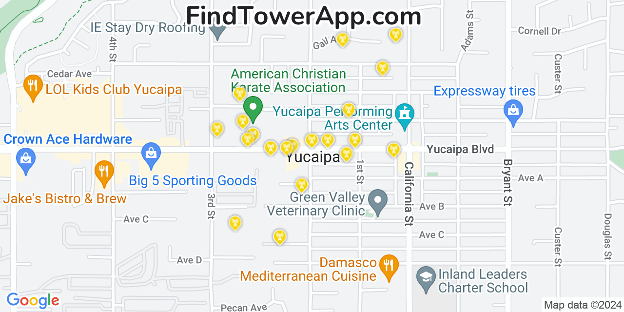 T-Mobile 4G/5G cell tower coverage map Yucaipa, California