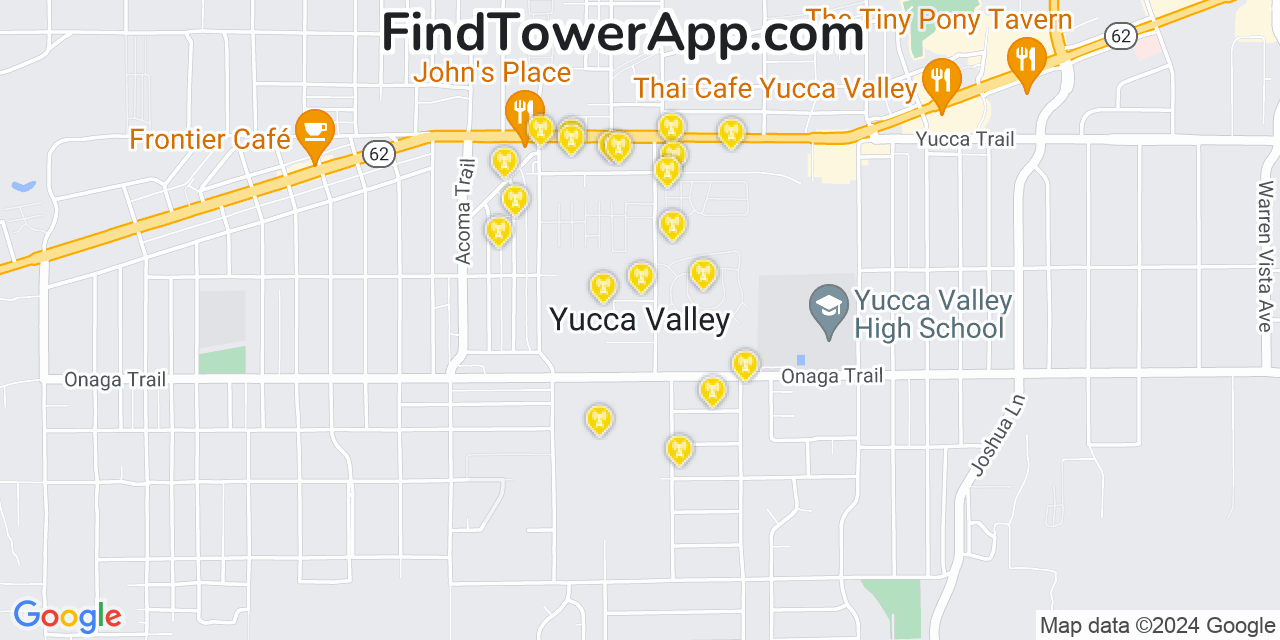 AT&T 4G/5G cell tower coverage map Yucca Valley, California