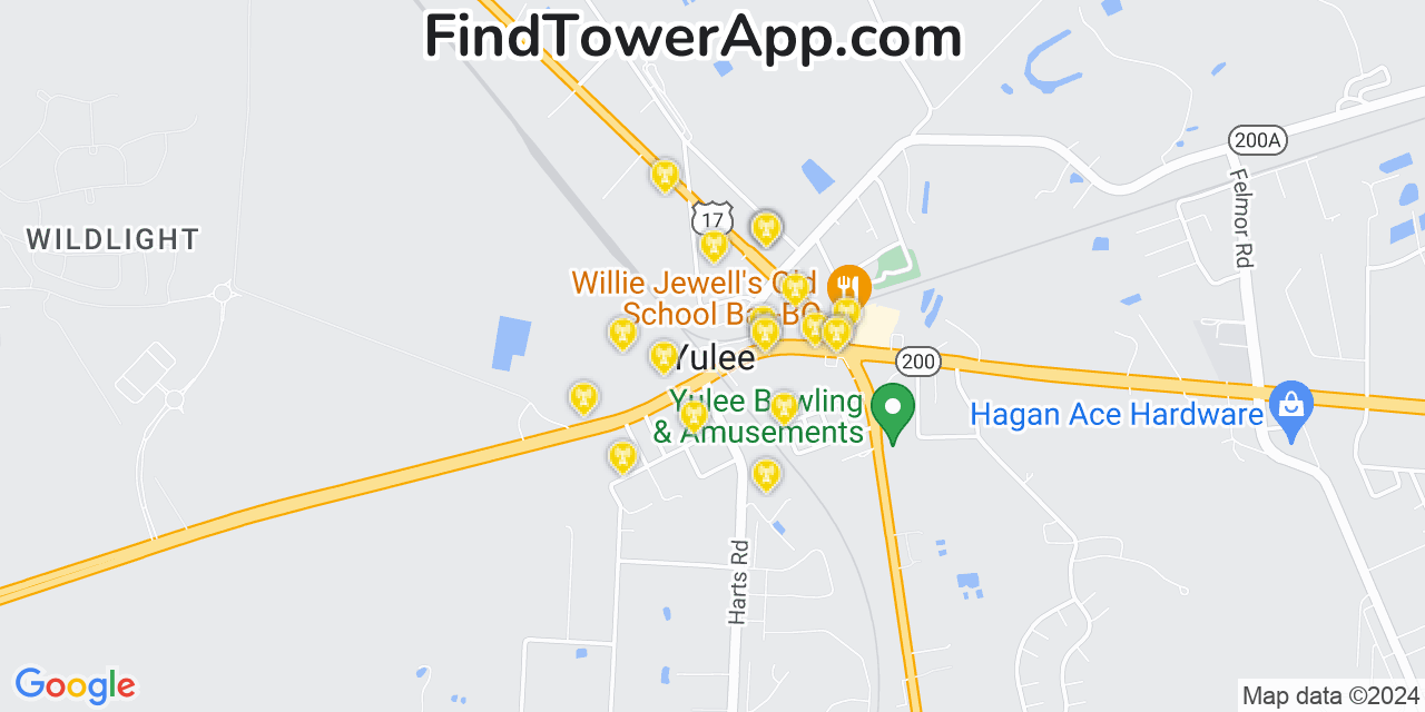 AT&T 4G/5G cell tower coverage map Yulee, Florida