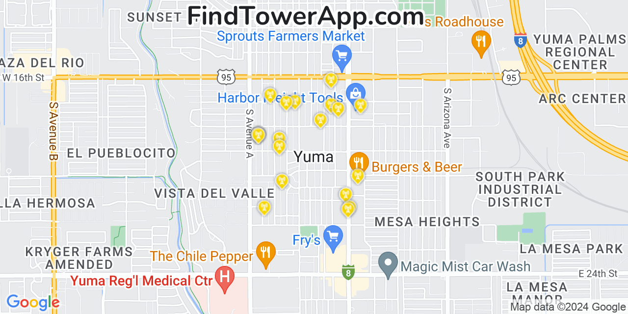 AT&T 4G/5G cell tower coverage map Yuma, Arizona