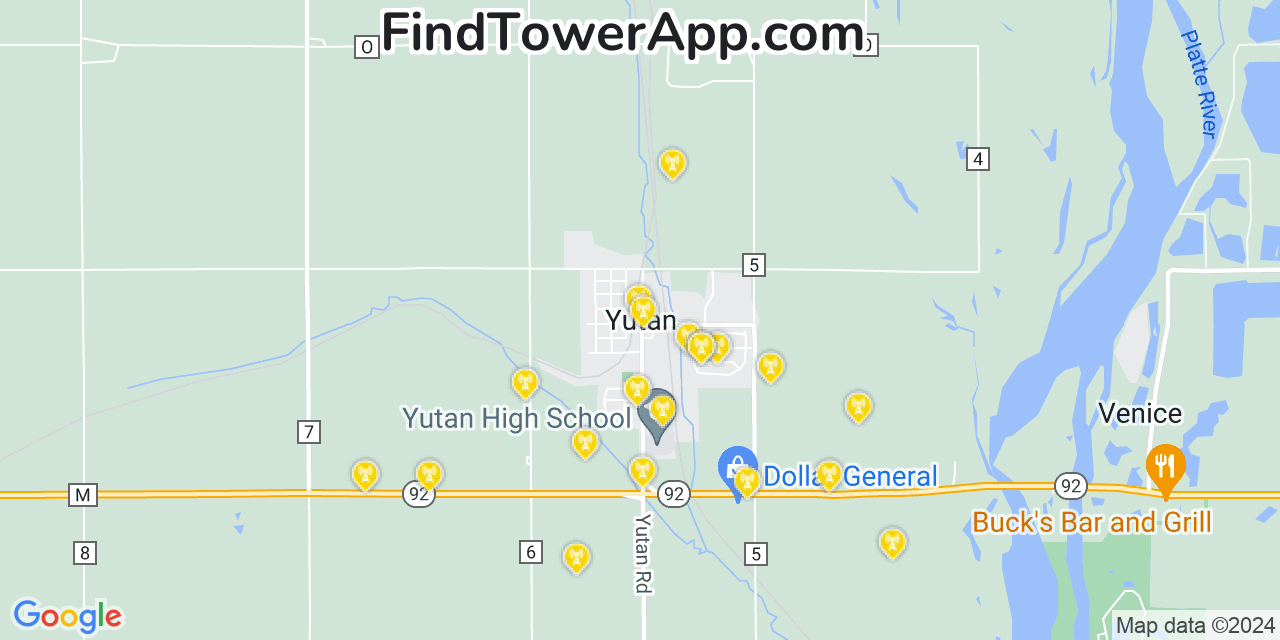 AT&T 4G/5G cell tower coverage map Yutan, Nebraska