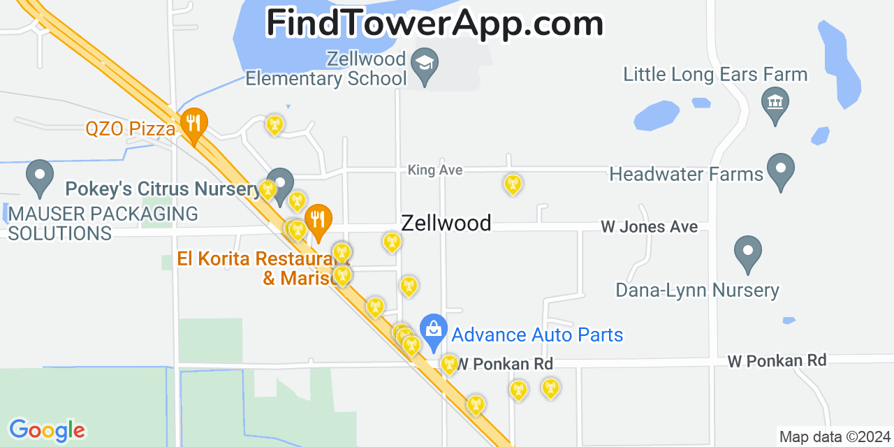 AT&T 4G/5G cell tower coverage map Zellwood, Florida