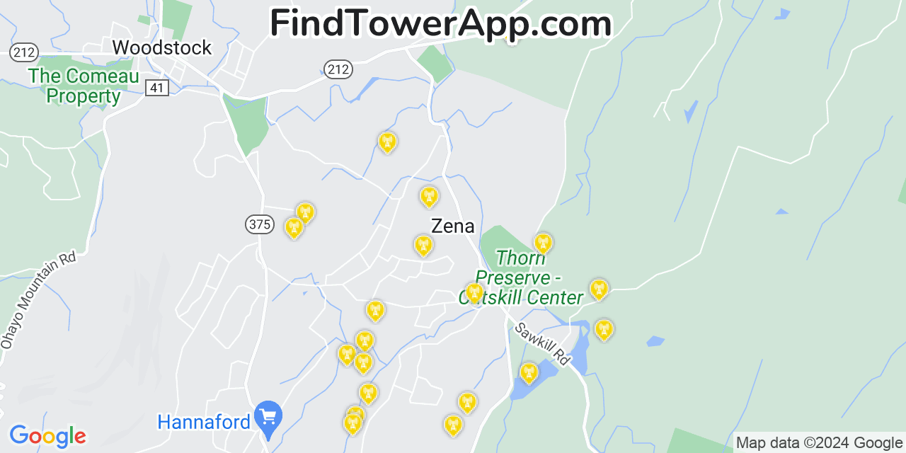 AT&T 4G/5G cell tower coverage map Zena, New York
