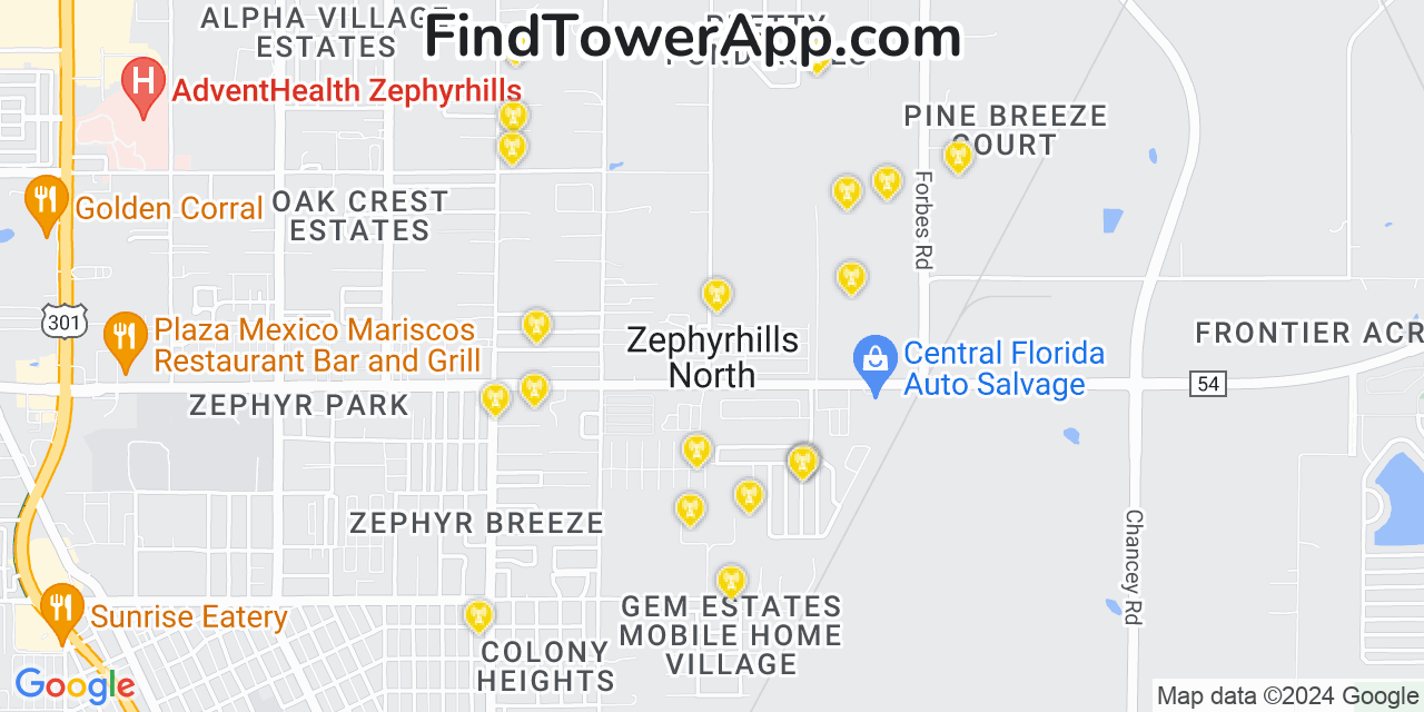AT&T 4G/5G cell tower coverage map Zephyrhills North, Florida
