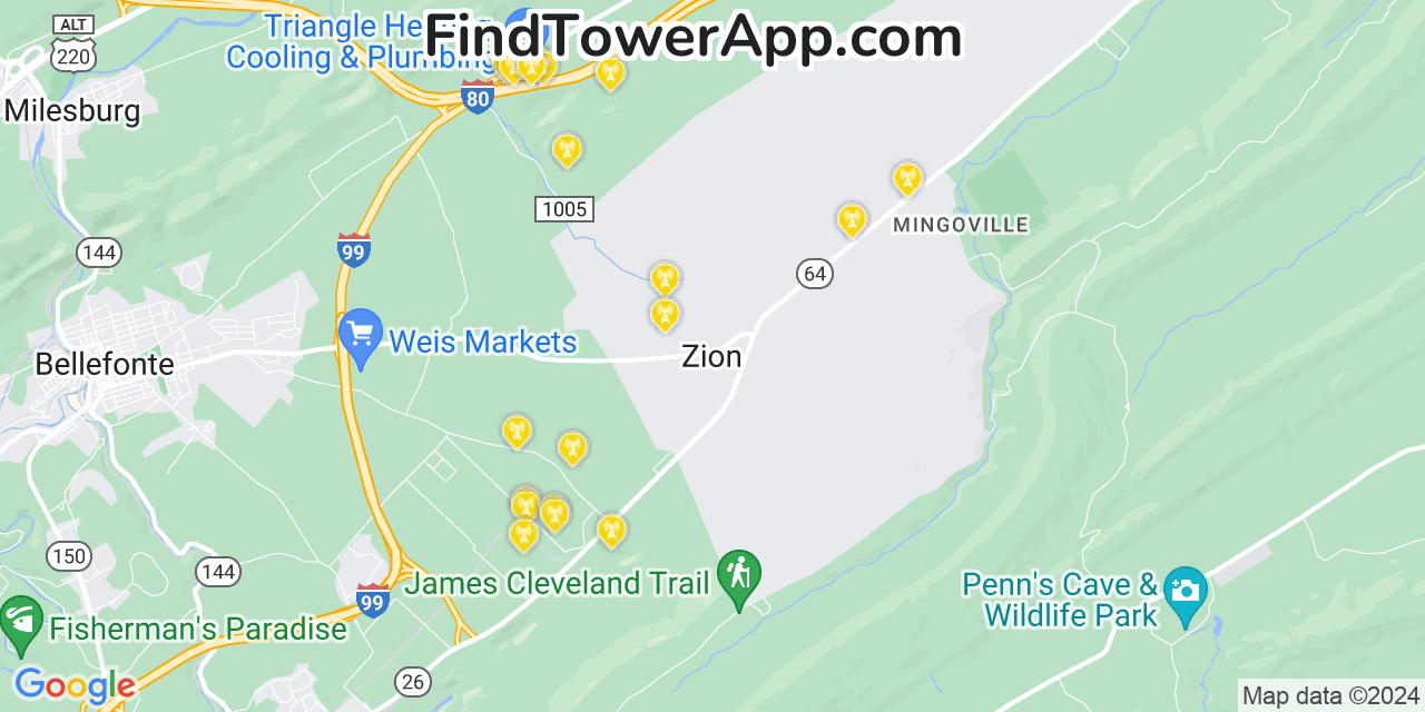 T-Mobile 4G/5G cell tower coverage map Zion, Pennsylvania