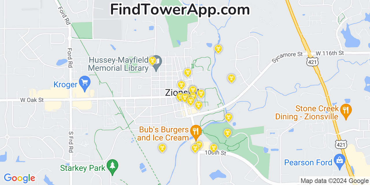 T-Mobile 4G/5G cell tower coverage map Zionsville, Indiana