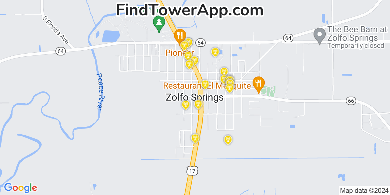 AT&T 4G/5G cell tower coverage map Zolfo Springs, Florida