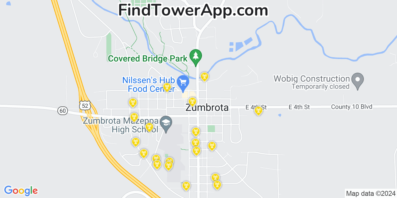 AT&T 4G/5G cell tower coverage map Zumbrota, Minnesota