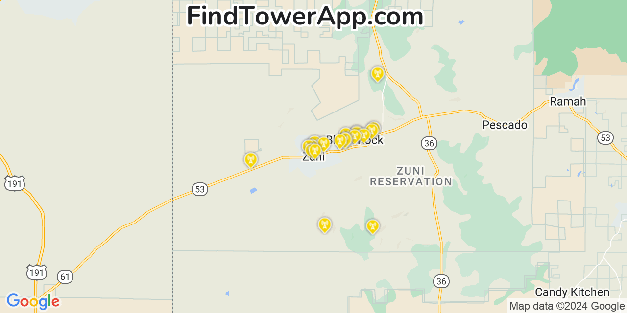 AT&T 4G/5G cell tower coverage map Zuni Pueblo, New Mexico