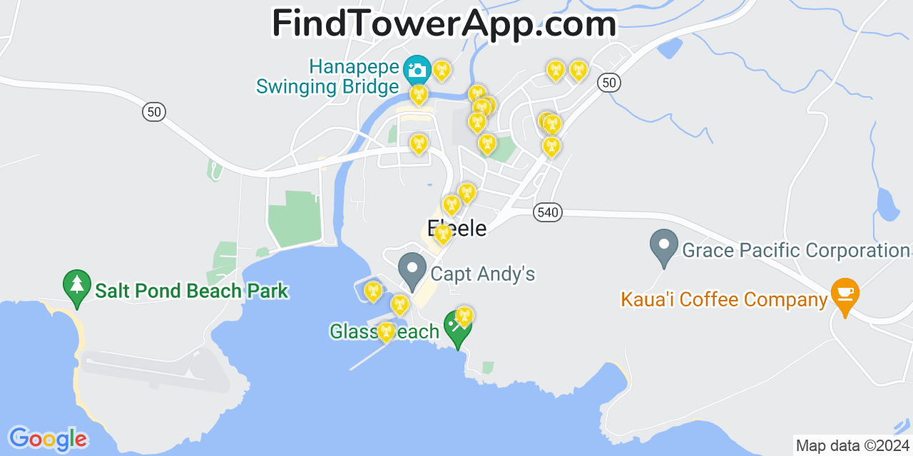 AT&T 4G/5G cell tower coverage map ‘Ele‘ele, Hawaii